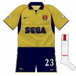 2001-01:
A month later, the new away would be paired with the home socks for the trip to Southampton.